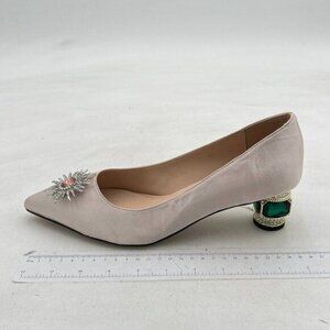 FSJ Nude Women Bridal Pointed Toe Chunky Block Low Heel Crystal Pumps